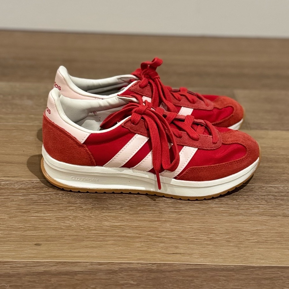 Like New!! Adidas Women's Red and White Sneakers (6.5) - Perfect for Holidays!!